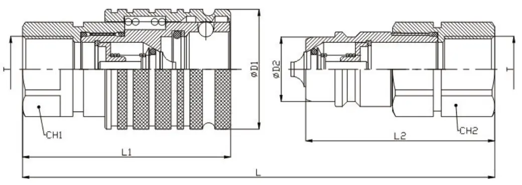 Coupling fitting sectional drawing